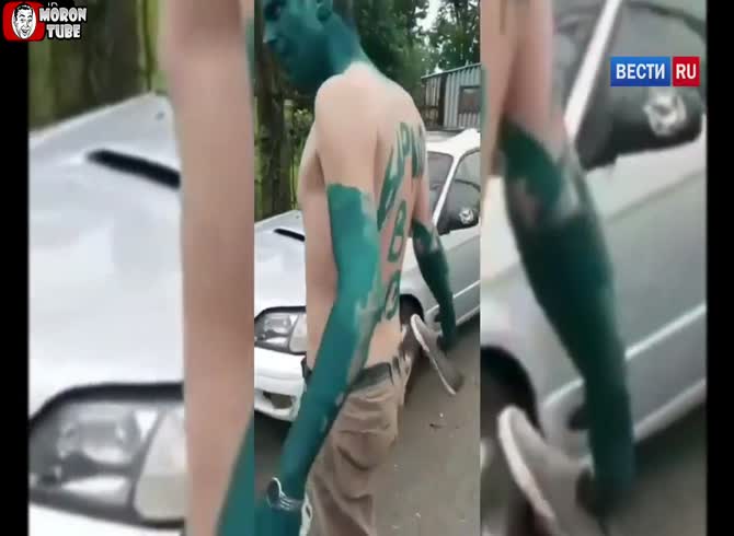 Video :After attempting to steal an automobile, Russia was painted green